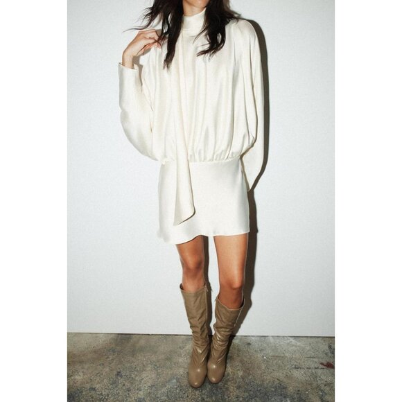 ZARA SATIN FOULARD SHORT DRESS - Picture 1 of 9